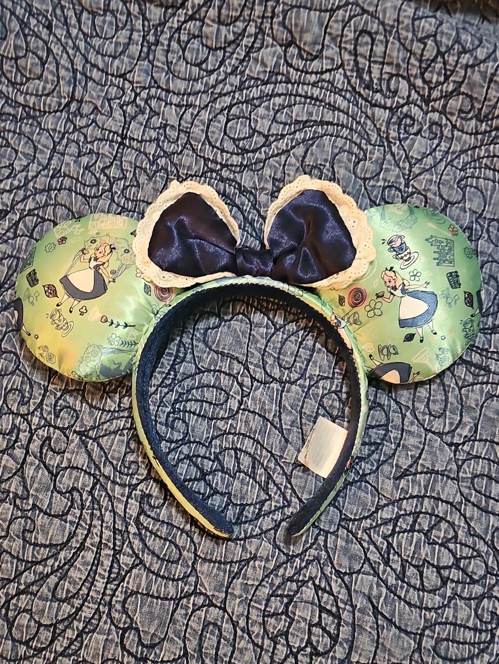 Disney World Minnie Ears Green Alice in Wonderland Headband with Navy Accents